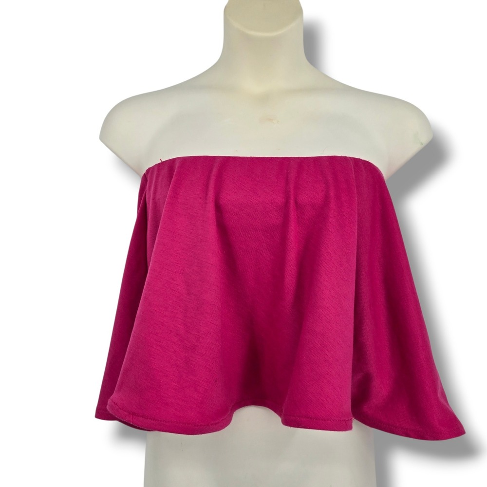 Judith March Magenta Pink Ruffle Strapless Tube Top Cropped Stretch Jersey S